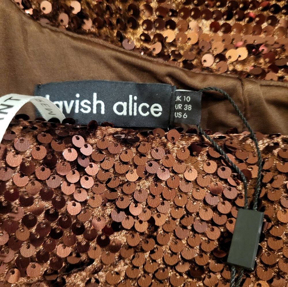 Lavish Alice maya velvet sequin asymmetric mini dress in chocolate - Picture 3 of 8